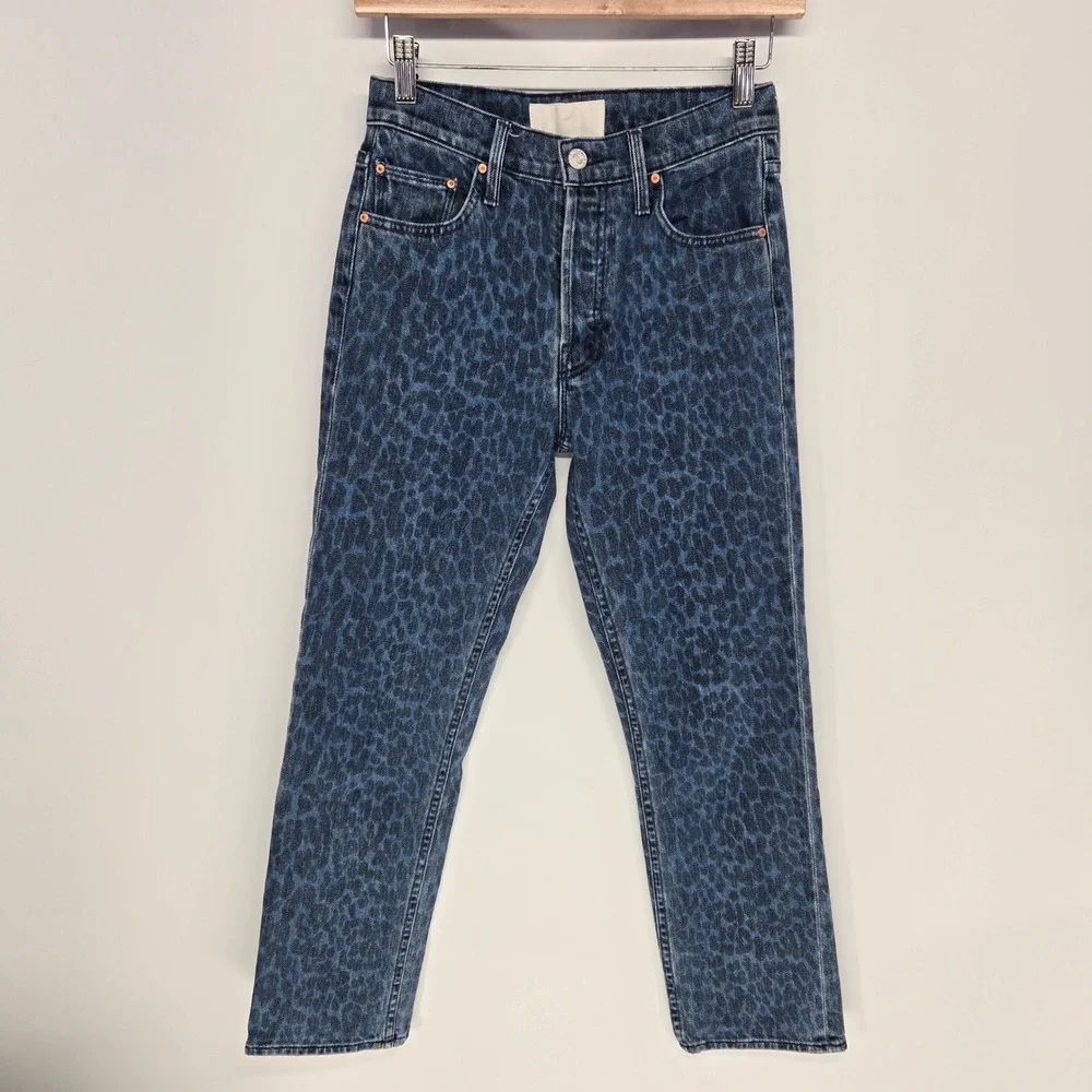 Mother‎ The Tomcat Ankle Jeans Women 25 Blue Leopard Animal Print Sinister Wash